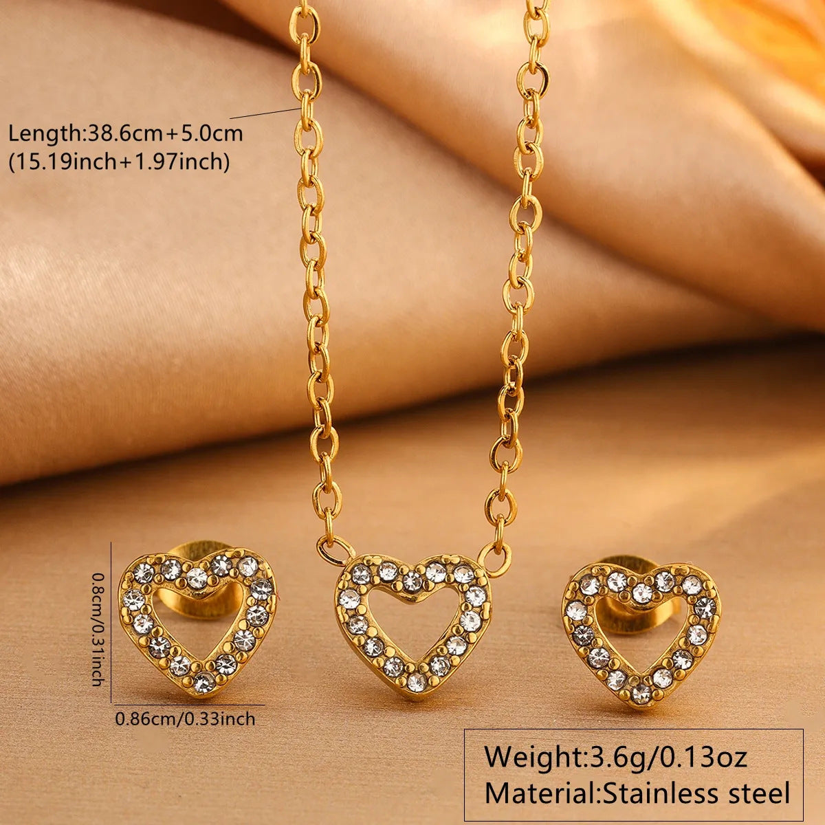 Heart Zircon Necklace Stainless Steel Diamond Heart Necklace