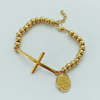 Steel Stainless Steel Beaded Cross Portrait Bracelet