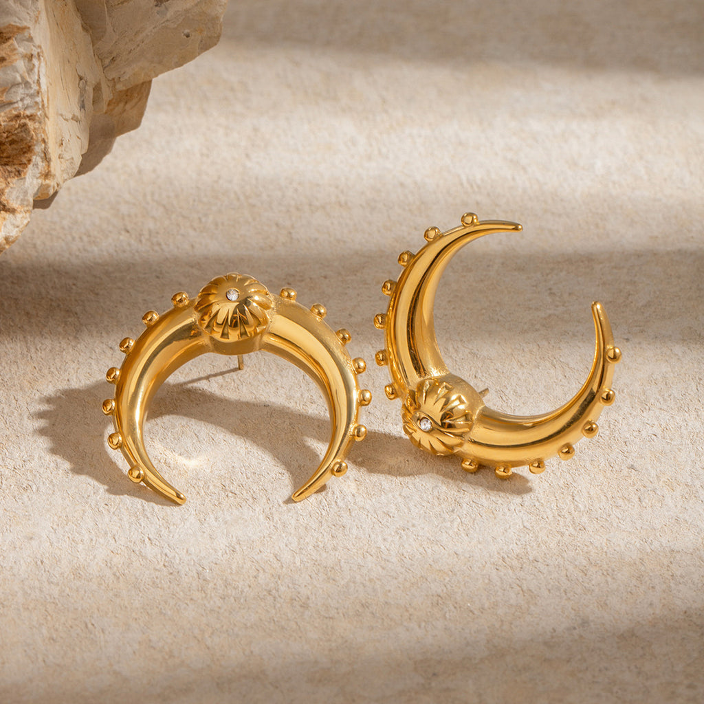Gold Stainless Steel Horn Earrings