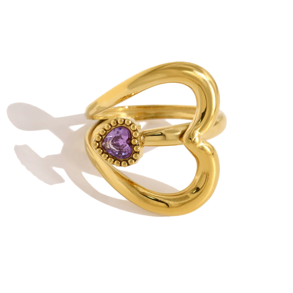 Gold 1 304 Stainless Steel Diamond Heart Ring