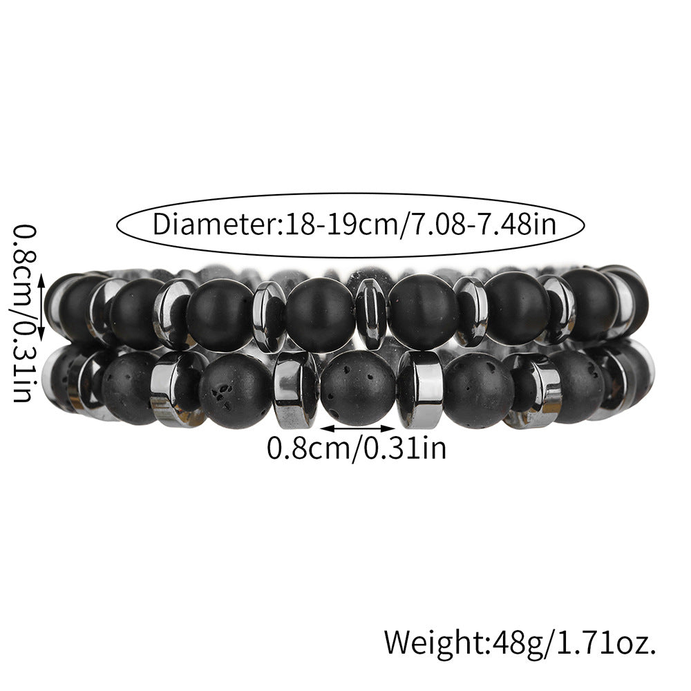 Bracelet 2 Volcanic Stone Hematite Beaded Men's Bracelet