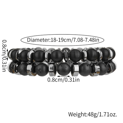 Bracelet 2 Volcanic Stone Hematite Beaded Men's Bracelet