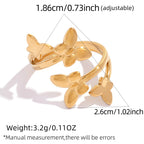 Gold Stainless Steel Butterfly Open Ring