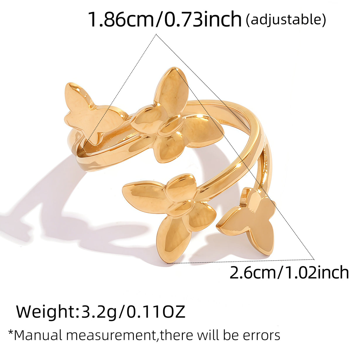 Silver Stainless Steel Butterfly Open Ring