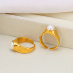 Fashion Gold Stainless Steel Pearl Open Ring