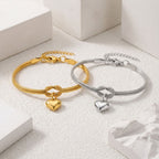 Gold European Stainless Steel Heart Pendant Love Knot Round Snake Chain Bracelet For Men Women