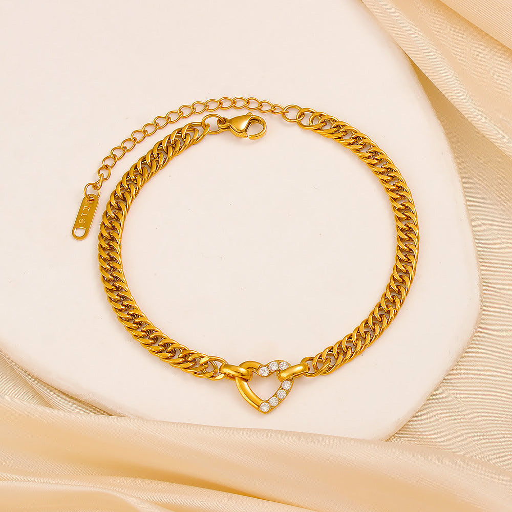 Bracelet #1 Titanium Steel Diamond-encrusted Heart Bracelet