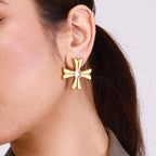 Gold Stainless Steel Diamond Cross Earrings