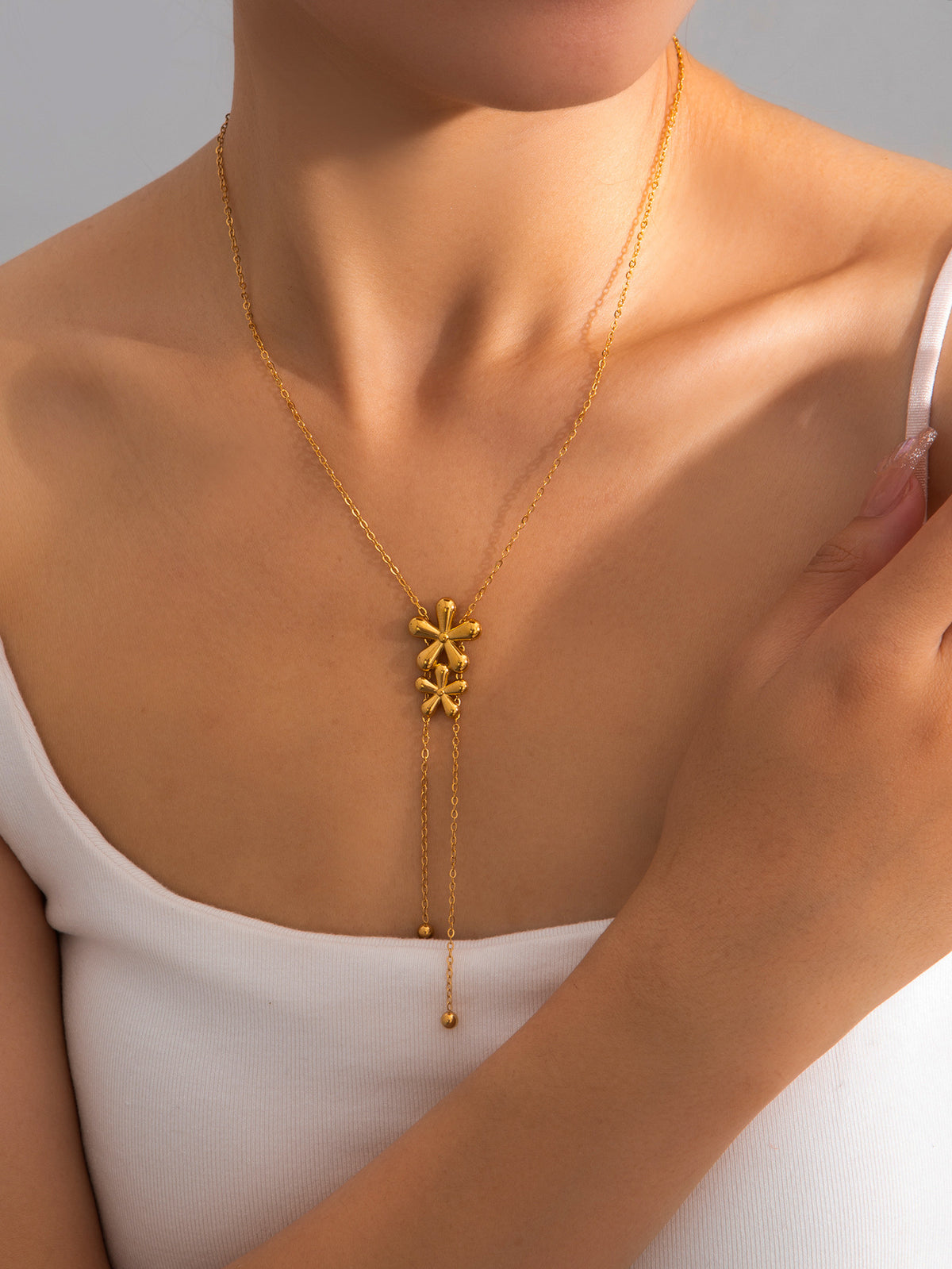 Pearl Heart Necklace (titanium Steel With Gold Plated) Pearl Bowknot Tarnish Free Steel Necklace