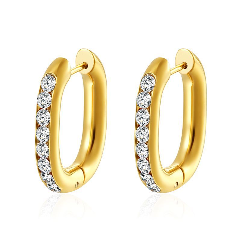 Earrings 2# Stainless Steel Diamond-studded Oval Heart Bow Drop-shaped Geometric Earrings