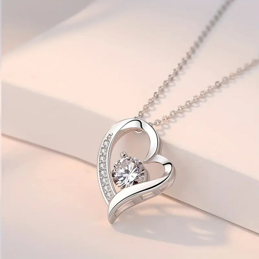 Love + Card Stainless Steel Diamond Heart Necklace