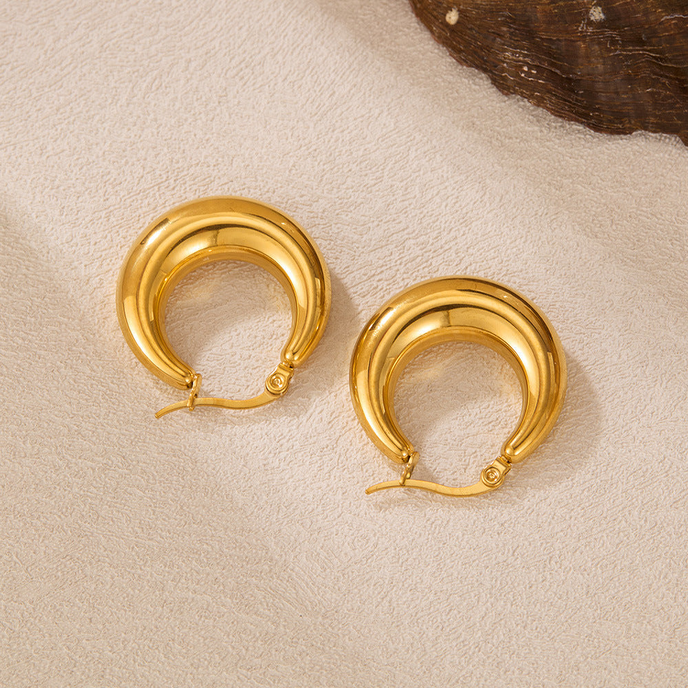 Gold Titanium Steel Round Earrings