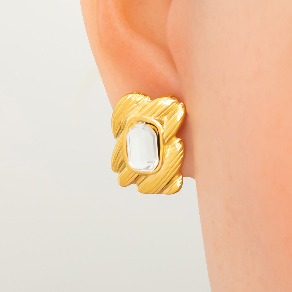 Earrings 3 Stainless Steel Pearl Geometric Earrings