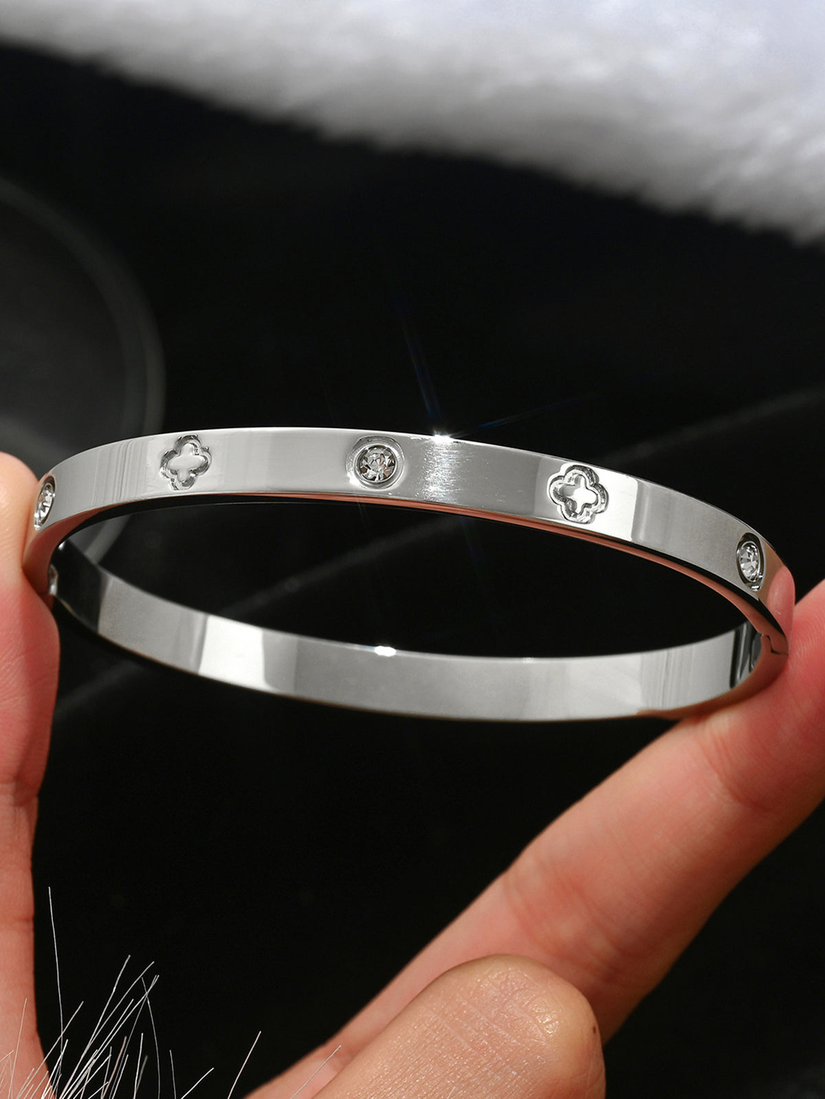 Bracelet 3# Titanium Steel Round Bracelet With Diamonds