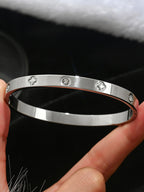 Bracelet 4# Titanium Steel Round Bracelet With Diamonds