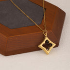 Gold Stainless Steel Openwork Four-leaf Clover Necklace