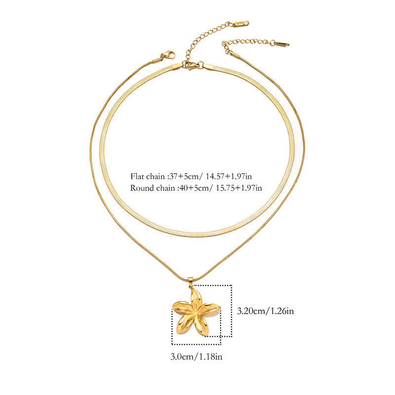 Gold Stainless Steel Flower Double Layer Necklace