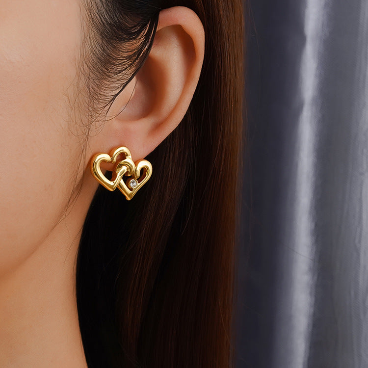 Earrings 2# Stainless Steel Diamond-studded Oval Heart Bow Drop-shaped Geometric Earrings