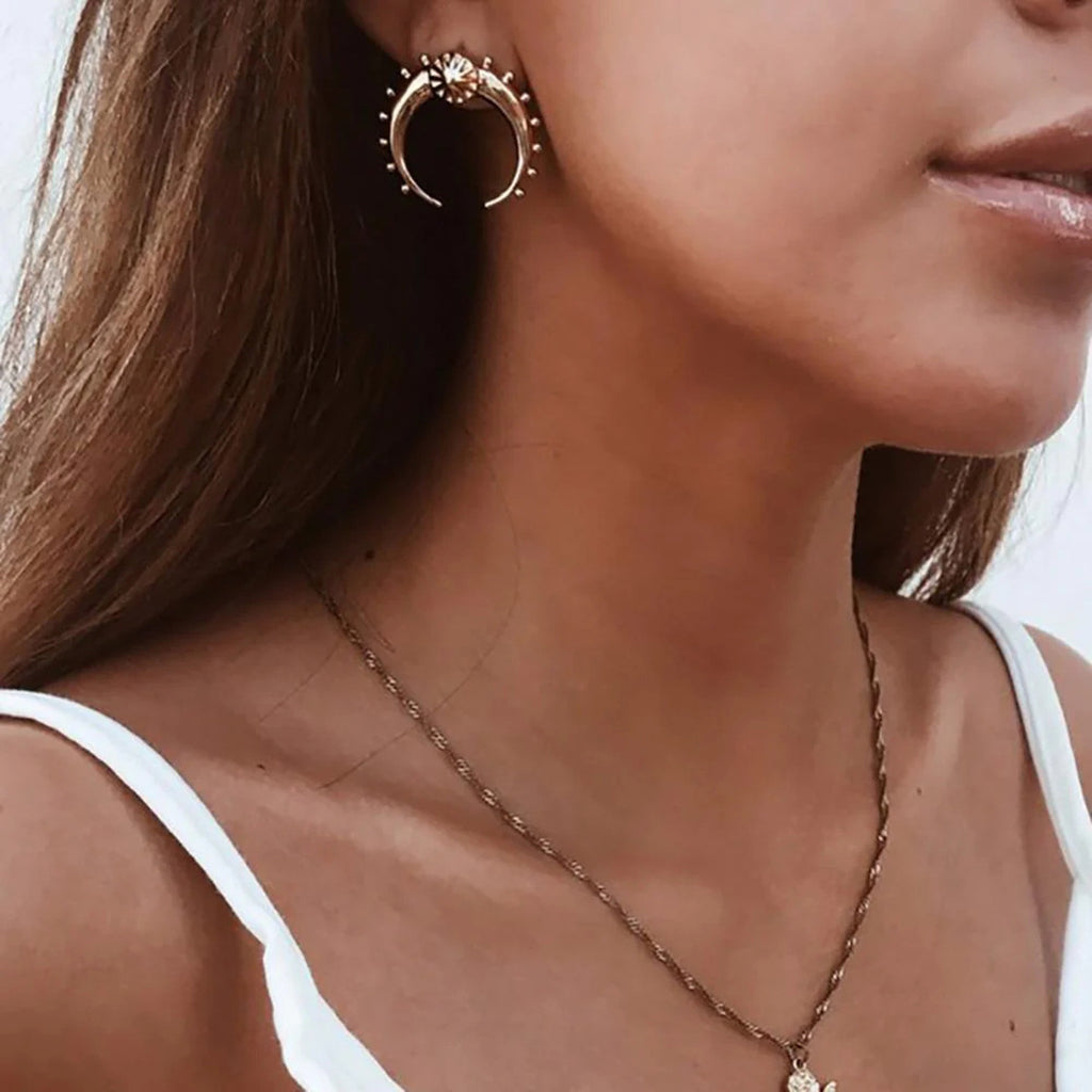 Gold Stainless Steel Horn Earrings