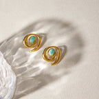 Gold 1 18k Gold Amazonite Titanium Steel Stud Earrings Vacation Style