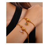 Stars And Moon Stainless Steel Diamond-encrusted Star And Moon Bracelet