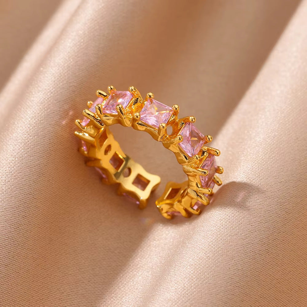 Ring 1# Stainless Steel Diamond Teardrop-shaped Square Irregular Ring