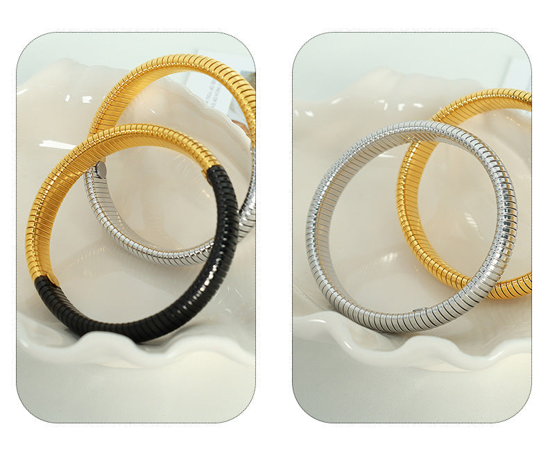 Fashion Gold Width 1.2cm (rim 6cm) Titanium Steel Elastic Snake Bone Bracelet
