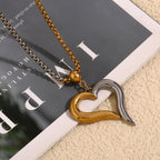 Oblique Heart Pendant Square Pearl Chain Necklace - Two Colors Stainless Steel Colorblock Heart Necklace