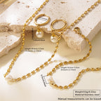 Set Stainless Steel Pearl Necklace Bracelet And Earring Set