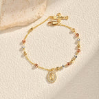 Gold Stainless Steel Diamond-encrusted Virgin Mary Bracelet