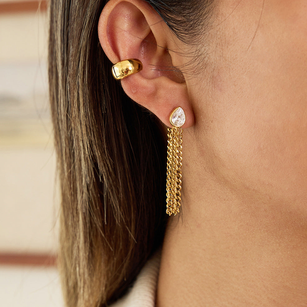 Earring Stainless Steel Diamond-encrusted Chain Earrings