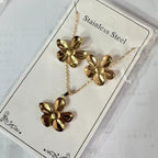 Set 7# Stainless Steel Leaf Necklace And Earring Set