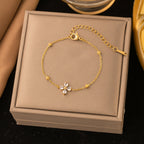 White Pearl Heart Earrings Gold Zircon Clover Steel Necklace Bracelet Set