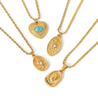 Fashion 4# Titanium Steel Diamond Starburst Oval Necklace