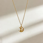 Gold Hollow Moon Cat Pendant Necklace Stainless Steel Cute Animal Jewelry