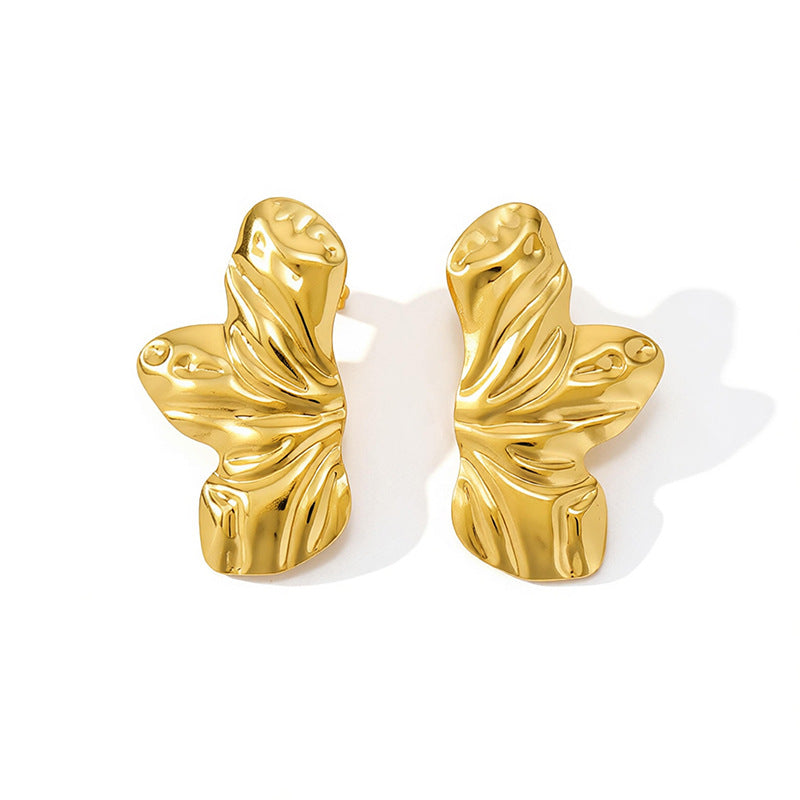 Three-leaf Flowers Glossy Waterdrop Stainless Steel Studs