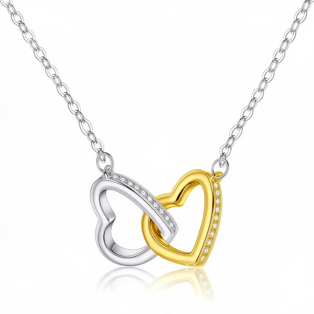 Gold And Silver #1 Stainless Steel Diamond-encrusted Heart Necklace