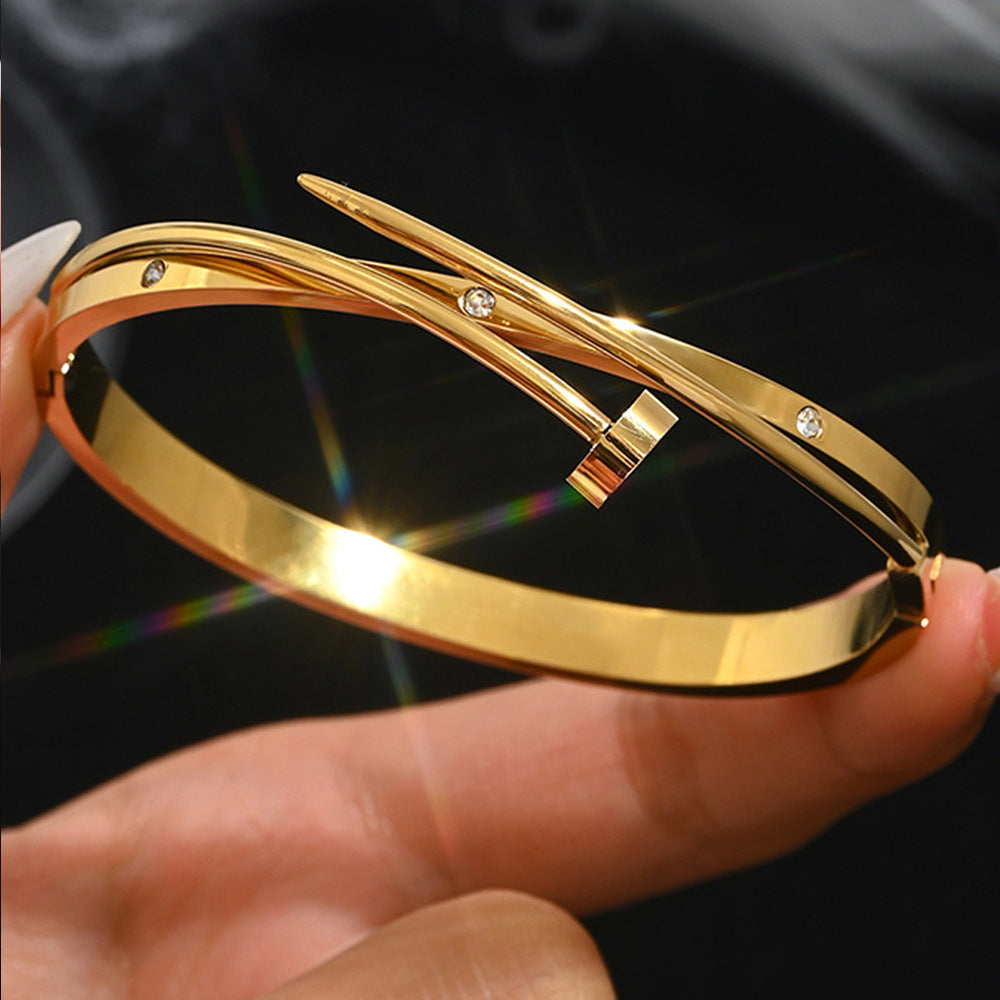 Bracelet 2# Titanium Steel Round Bracelet With Diamonds