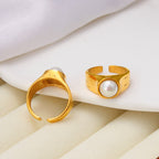 Fashion Gold Stainless Steel Pearl Open Ring