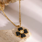 Gold Stainless Steel Four Leaf Clover Agate Necklace