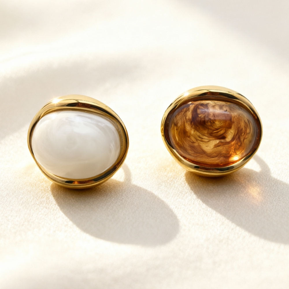 Amber Oval Resin Stainless Steel French Open Ring