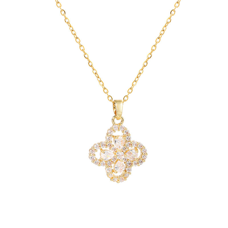 Fashion 70# Titanium Steel Diamond Geometric Necklace