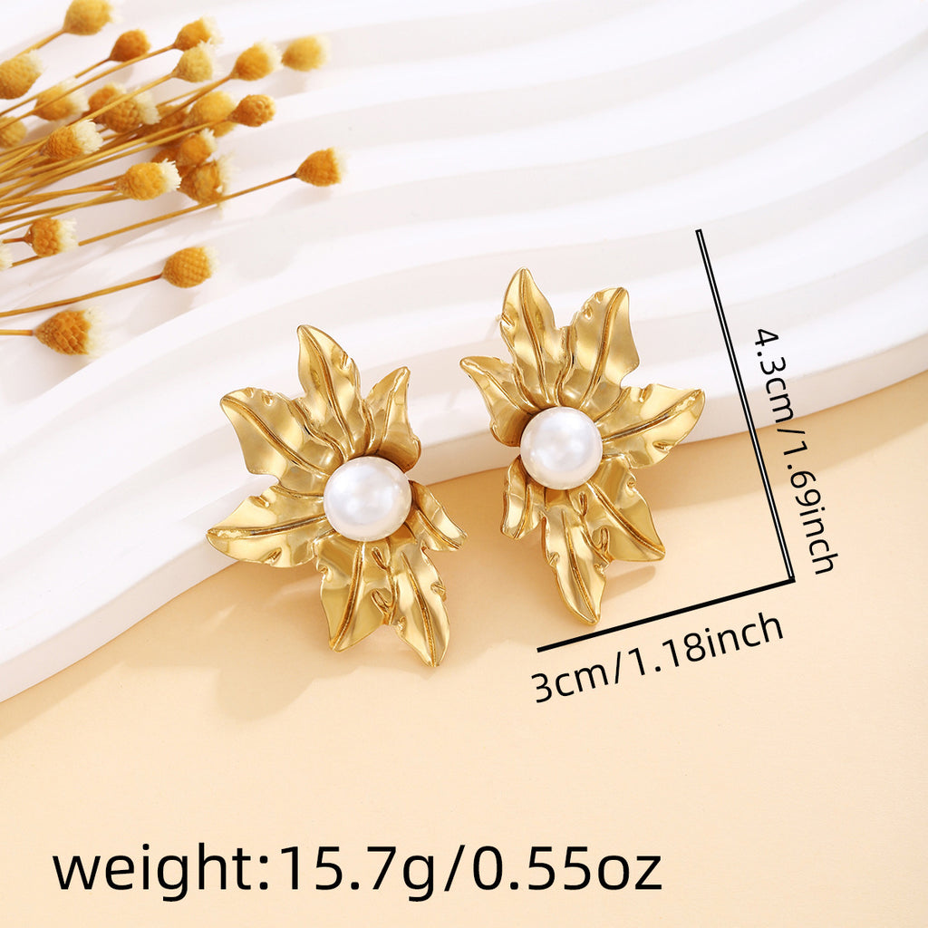 Earring #9 Bowknot Texture Pearl Metal Style Studs