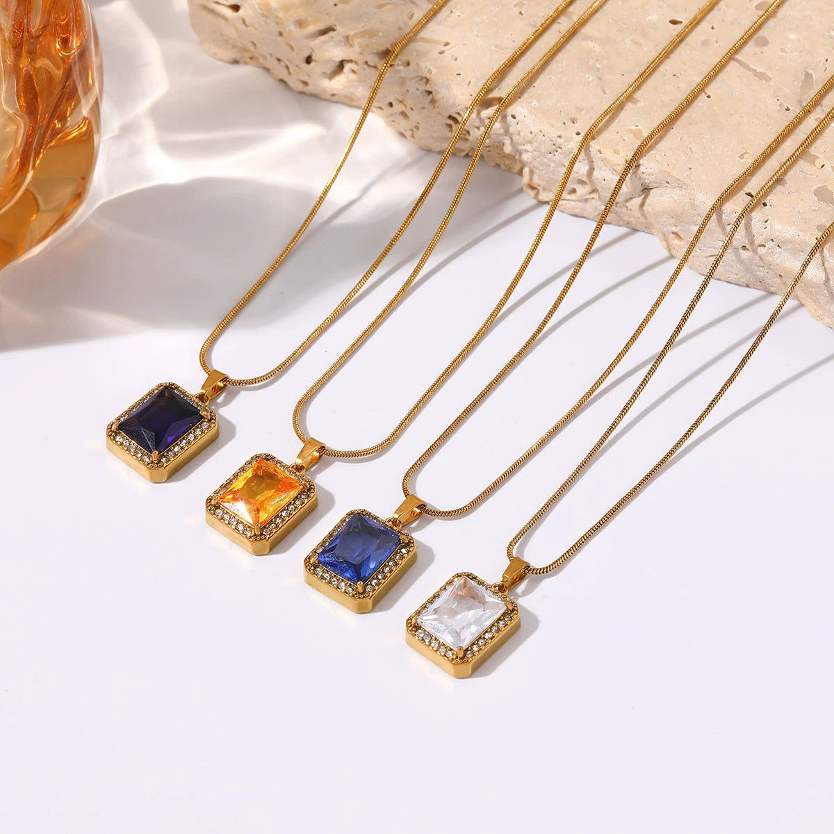 Necklace #4 Stainless Steel Diamond-encrusted Square Necklace