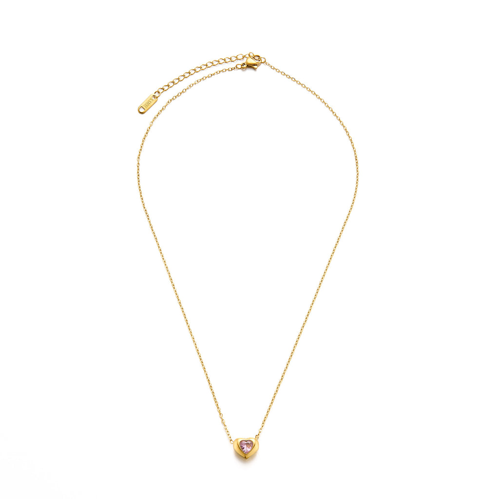 White Heart Titanium Steel Diamond-encrusted Heart Necklace