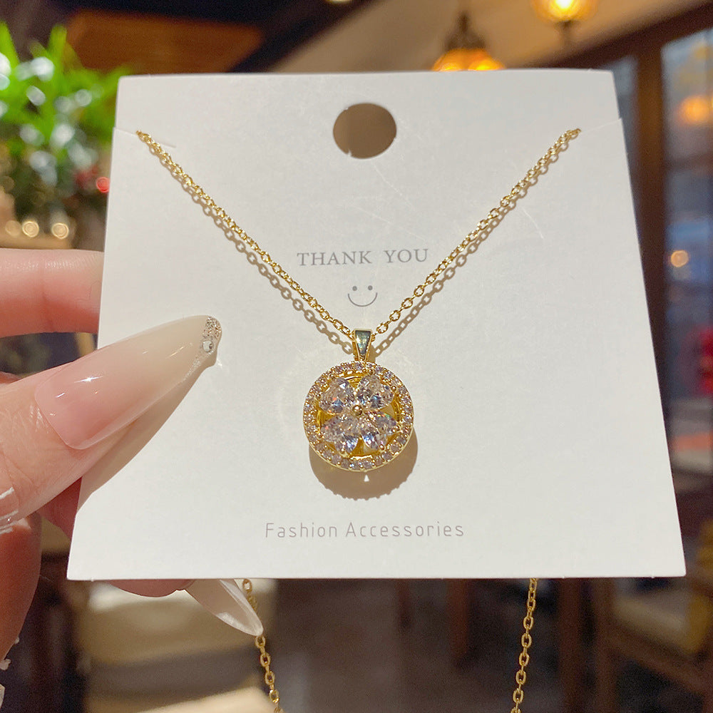Gold #1 Rotatable Four-leaf Flower Pendant Necklace