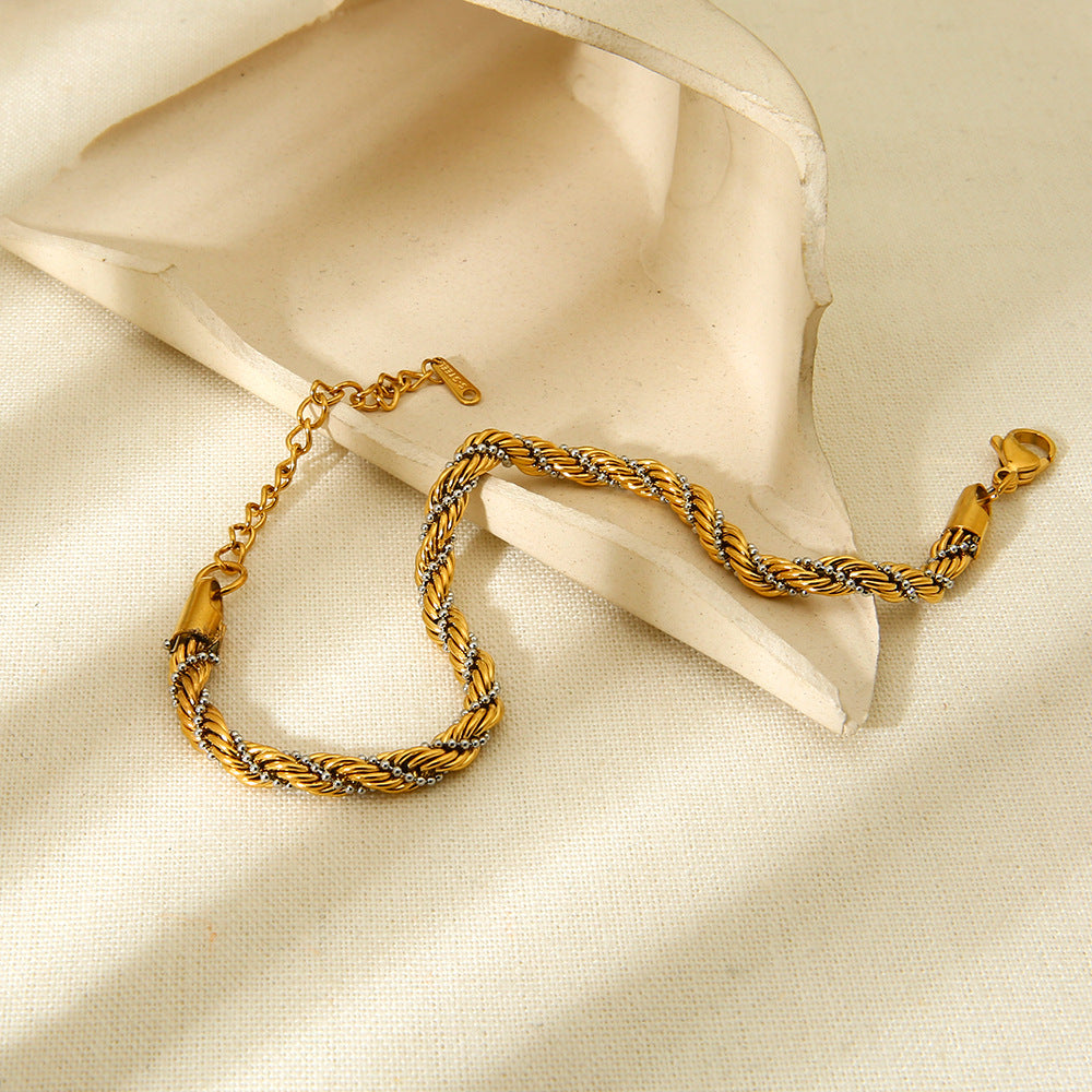 Gold And Silver Stainless Steel Color Matching Twist Bracelet