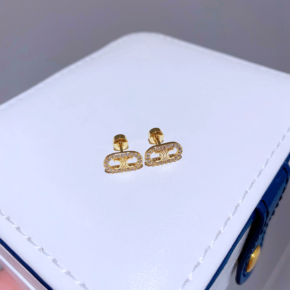 Golden Curved-ear Rabbit Titanium Steel Diamond-encrusted Rabbit Earrings