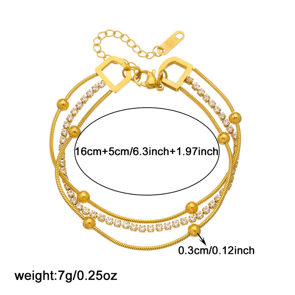 Gold Stainless Steel Multi-bead Bracelet With Diamonds