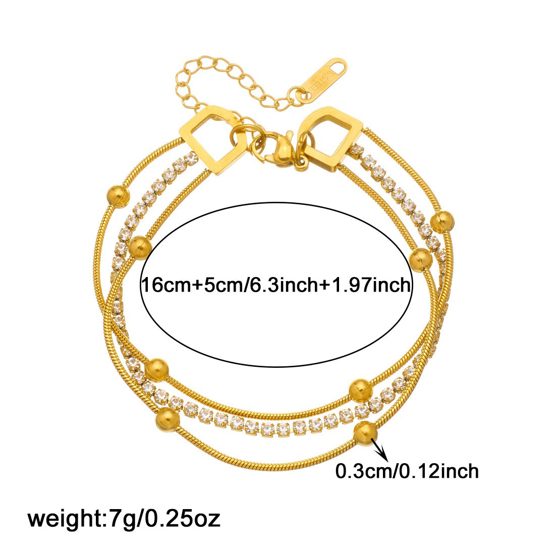 Gold Stainless Steel Multi-bead Bracelet With Diamonds